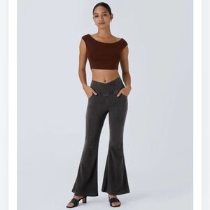 Halara High Waisted Crossover Hemp Rope Black Flare Jeans Sz M Regular Stretch